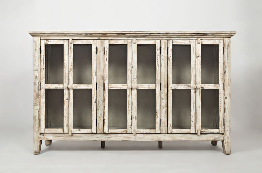 Jofran Rustic Shores 70" Coastal Distressed Acacia Six-Door Accent Cabinet in Scrimshaw Cream image