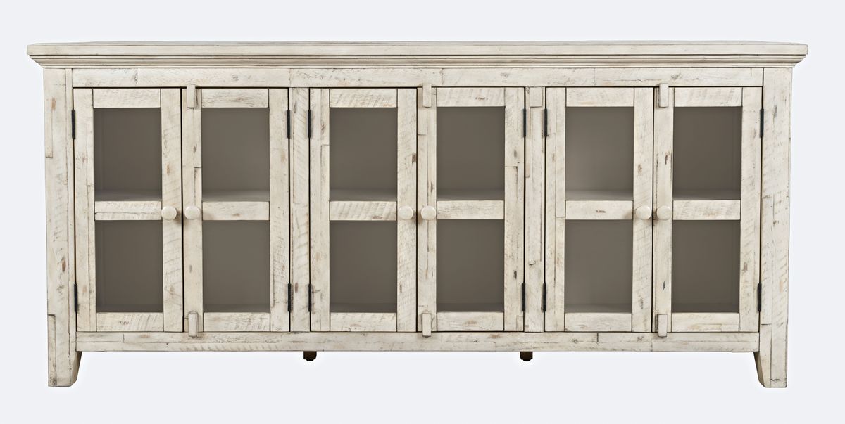 Jofran Rustic Shores 70" Coastal Distressed Acacia Six-Door Sideboard Cabinet in Scrimshaw Cream image