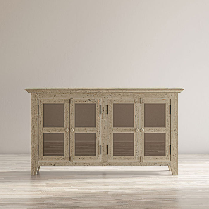 Jofran Rustic Shores 54" Coastal Distressed Acacia Four-Door Credenza Cabinet in Watch Hill Brown-Grey image