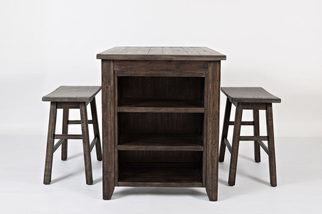 Jofran Madison County Rustic Reclaimed Pine Farmhouse 3 Piece Counter Height Dining Set in Barnwood Brown image
