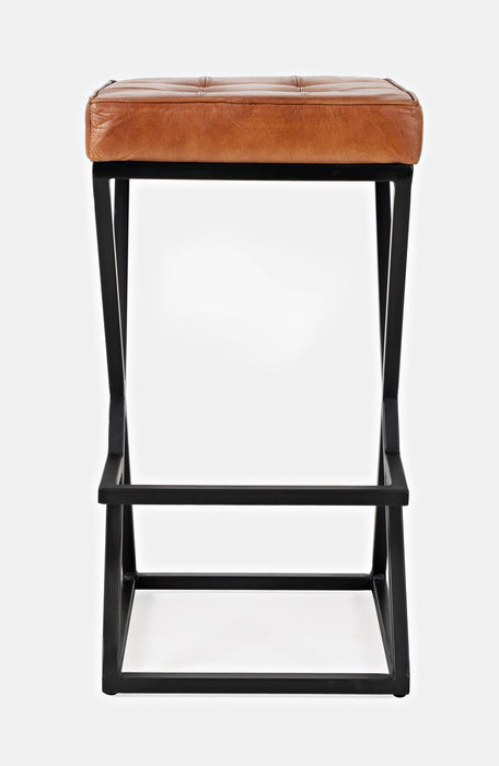 Jofran Brooks Distressed Modern Leather Backless Stool in Saddle image