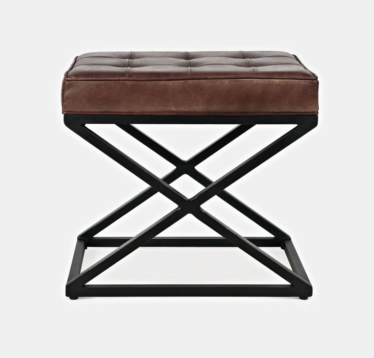 Jofran Global Archive Genuine Distressed Leather Ottoman Stool in Dark Sienna image
