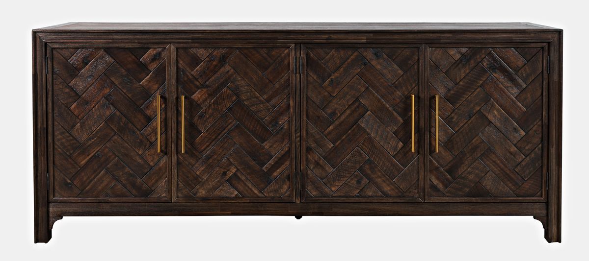 Jofran Gramercy Mid-Century Modern Chevron Four Door 79" Accent Cabinet in Dark Chevron Brown image