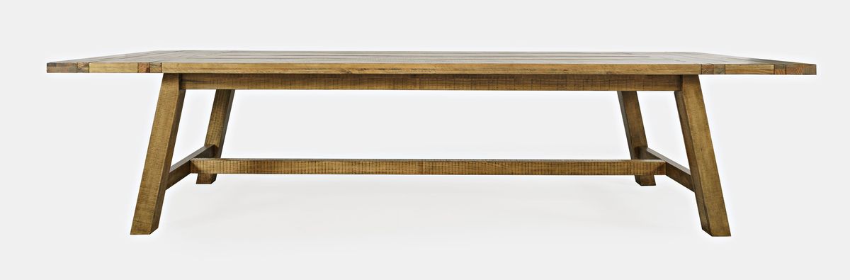 Jofran Telluride Rustic Distressed Pine 127" Trestle Dining Table with Two Extension Leaves in Gold image