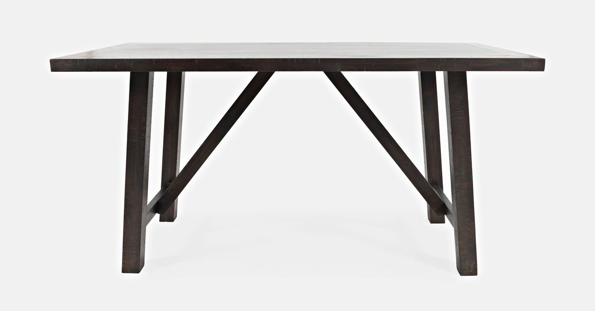 Jofran American Rustics 72" Counter Height Distressed Acacia Trestle Dining Table in Rustic Brown image