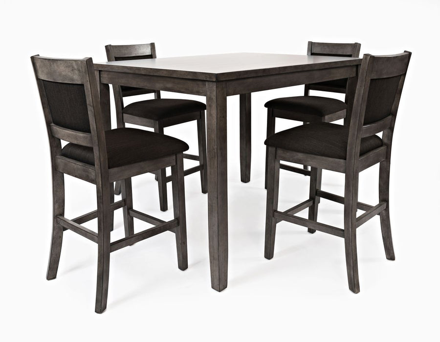 Jofran Greyson Heights 5 Pack Dining Set - Counter Height Table with 4 Stools in Grey-Brown image