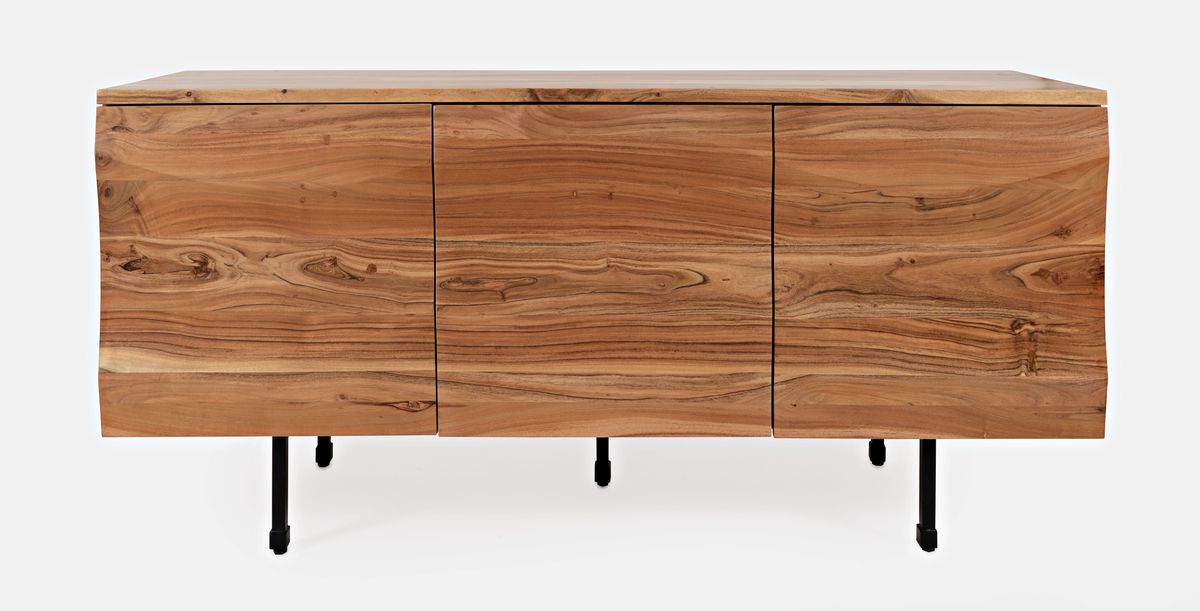 Jofran The Wave Three Door Solid Acacia Hardwood Accent Cabinet in Natural image