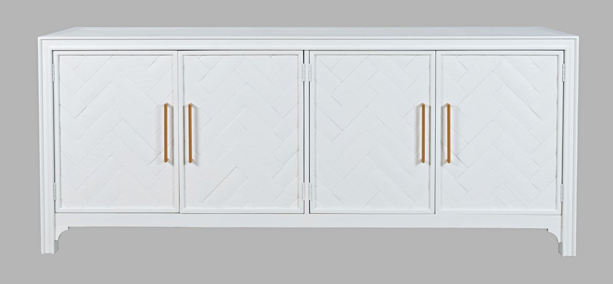Jofran Gramercy Mid-Century Modern Chevron Four Door 79" Accent Cabinet in Blanc image