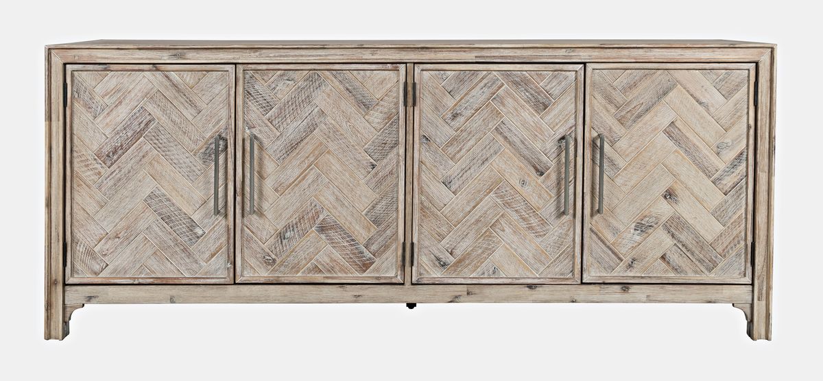 Jofran Gramercy Mid-Century Modern Chevron Four Door 79" Accent Cabinet in Grey Wash image