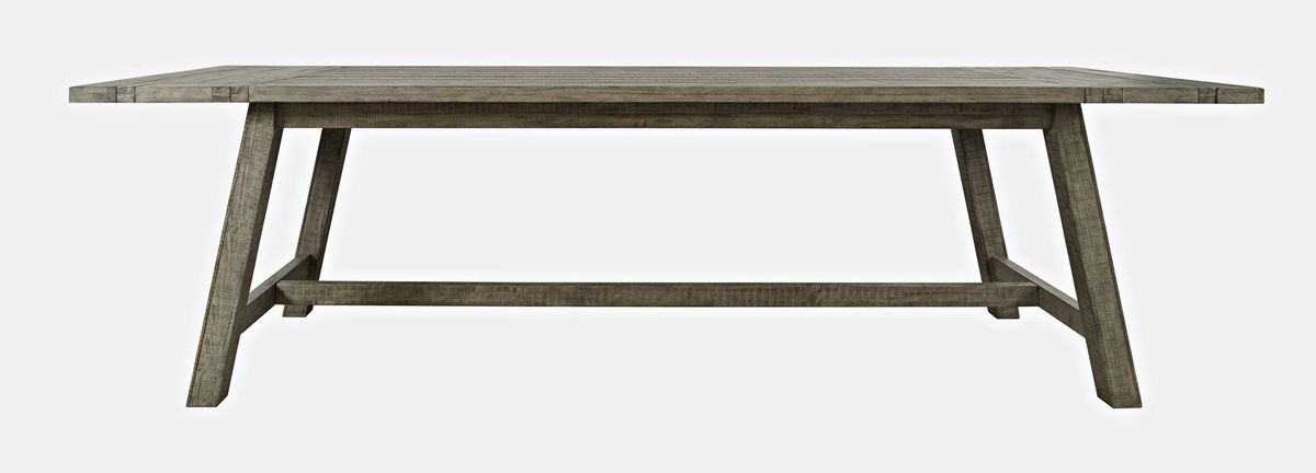 Jofran Telluride Rustic Distressed Pine 127" Trestle Counter Table with Two Leaves in Driftwood Grey image