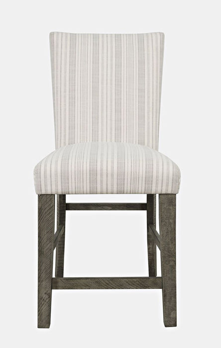 Jofran Telluride Contemporary Rustic Pine Parsons Striped Upholstery Counter Stool (Set of 2) in Driftwood Grey image