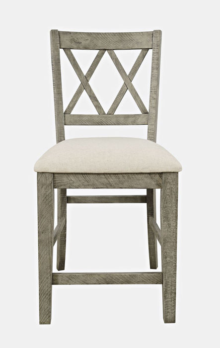 Jofran Telluride Rustic Distressed Pine Upholstered Counter Stool (Set of 2) in Driftwood Grey image