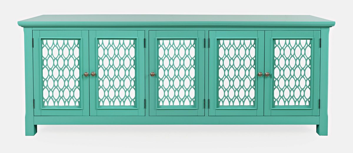 Jofran Isabella 86" Luxury Mirrored Sideboard Storage Cabinet in Aqua image