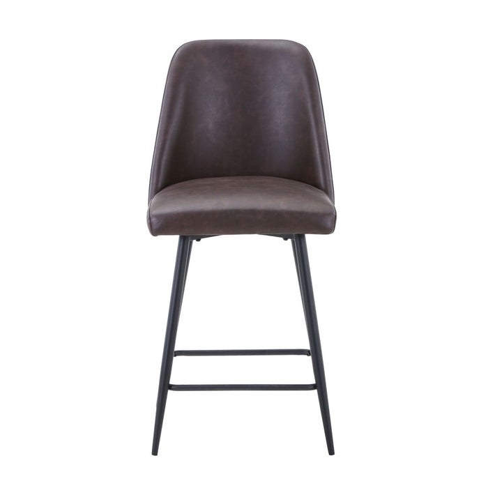 Jofran Maddox Mid-Century Modern Faux Leather Upholstered Counter Height Barstool (Set of 2) in Dark Brown image