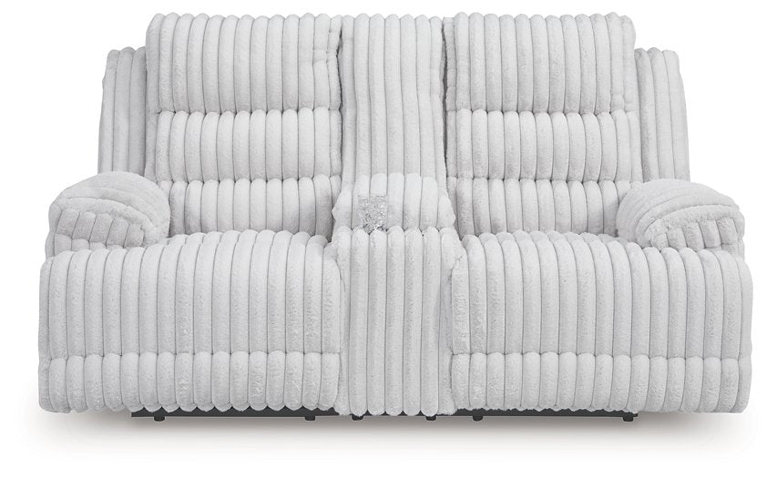 Rhines Falls Power Reclining Loveseat with Console - Holmwood's Furniture & Design Center (Somersworth, NH)