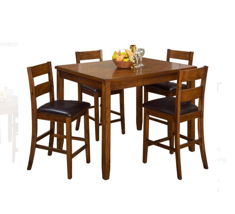 Jofran Plantation Counter Height Table and Four Faux Leather Stools- Warm Brown in Light Brown image