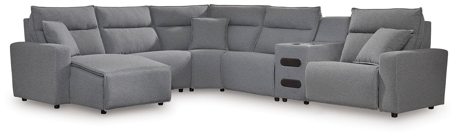 ModMax II Reclining Sectional with Chaise and Audio Console - Holmwood's Furniture & Design Center (Somersworth, NH)