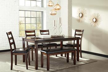 Coviar Dining Table and Chairs with Bench (Set of 6) - Holmwood's Furniture & Design Center (Somersworth, NH)