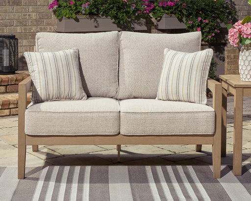 Hallow Creek Outdoor Loveseat with Cushion - Holmwood's Furniture & Design Center (Somersworth, NH)