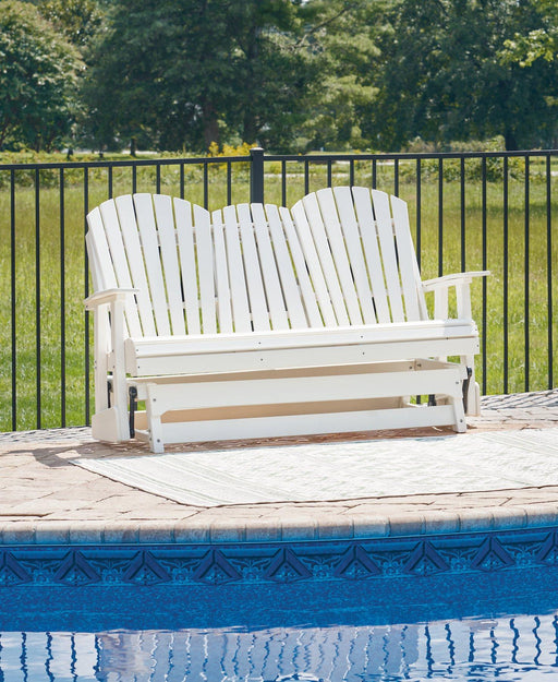 Hyland wave Outdoor Glider Loveseat - Holmwood's Furniture & Design Center (Somersworth, NH)