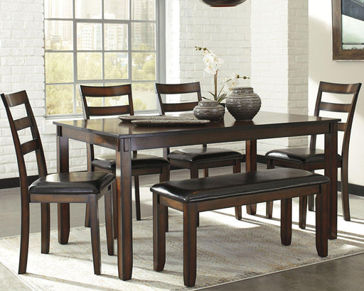 Coviar Dining Table and Chairs with Bench (Set of 6) - Holmwood's Furniture & Design Center (Somersworth, NH)