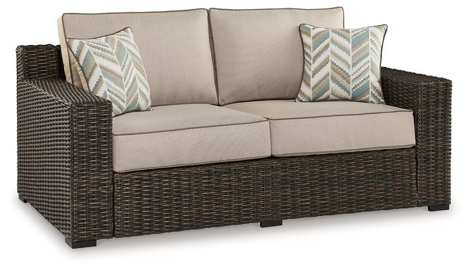 Coastline Bay Outdoor Loveseat with Cushion - Holmwood's Furniture & Design Center (Somersworth, NH)