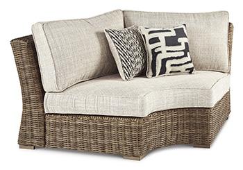 Beachcroft Outdoor Curved Corner Chair with Cushion - Holmwood's Furniture & Design Center (Somersworth, NH)