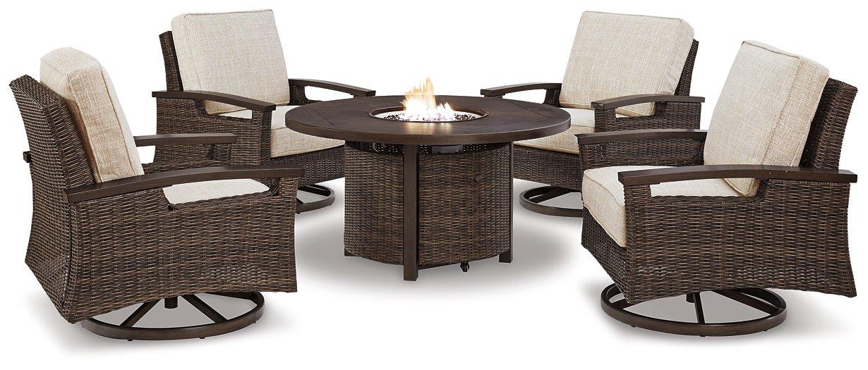 Paradise Trail Paradise Trail Fire Pit Table with 4 Nuvella Swivel Lounge Chairs - Holmwood's Furniture & Design Center (Somersworth, NH)