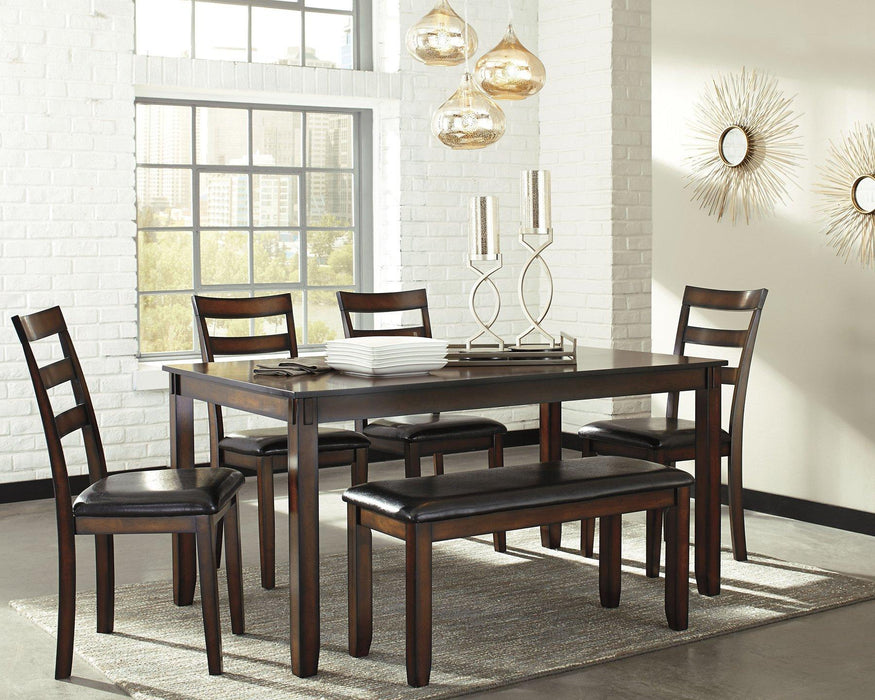 Coviar Dining Table and Chairs with Bench (Set of 6) - Holmwood's Furniture & Design Center (Somersworth, NH)