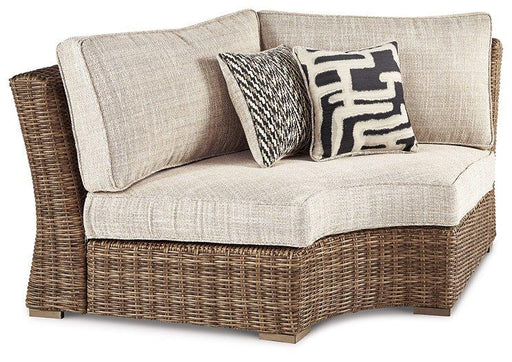 Beachcroft Outdoor Curved Corner Chair with Cushion - Holmwood's Furniture & Design Center (Somersworth, NH)
