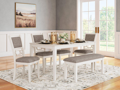 Erinberg Dining Table and 4 Chairs and Bench (Set of 6) - Holmwood's Furniture & Design Center (Somersworth, NH)