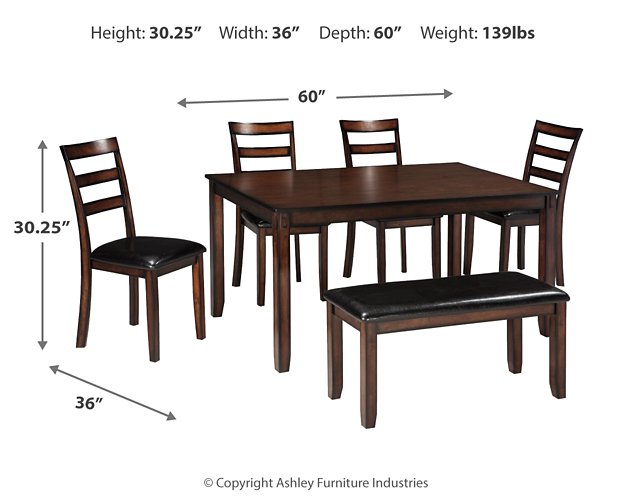 Coviar Dining Table and Chairs with Bench (Set of 6) - Holmwood's Furniture & Design Center (Somersworth, NH)