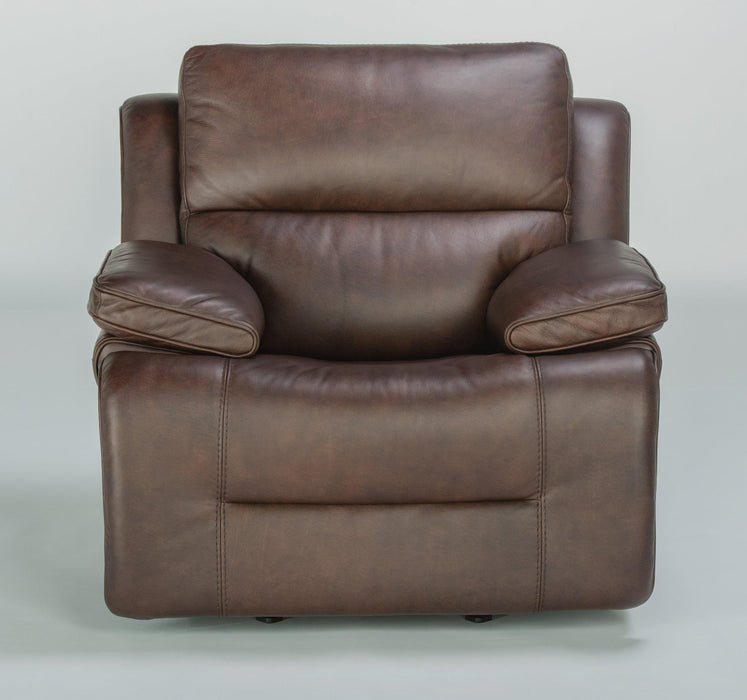 Flexsteel Latitudes Apollo Leather Power Gliding Recliner with Power Headrest in Brown - Holmwood's Furniture & Design Center (Somersworth, NH)