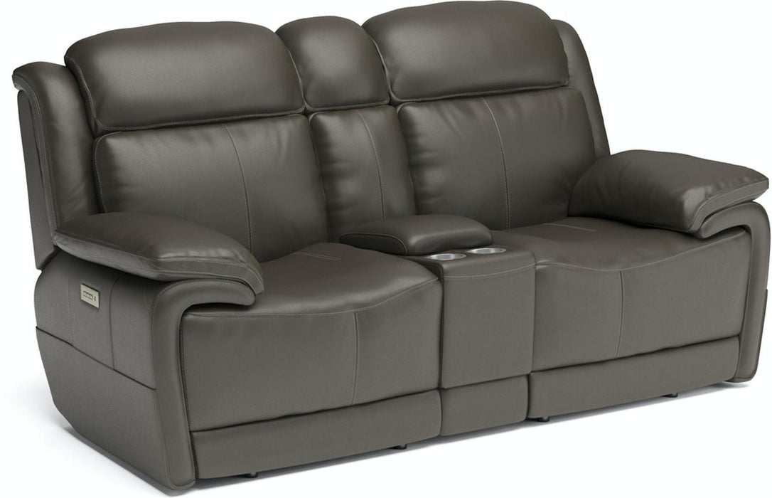 Flexsteel Latitudes Elijah Leather Power Reclining Loveseat w/Console & Power Headrests - Holmwood's Furniture & Design Center (Somersworth, NH)