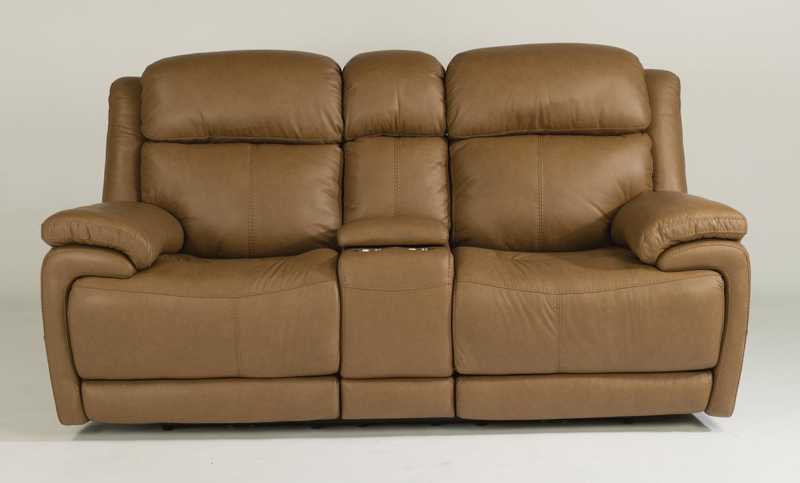 Flexsteel Latitudes Elijah Leather Power Reclining Loveseat w/Console & Power Headrests - Holmwood's Furniture & Design Center (Somersworth, NH)
