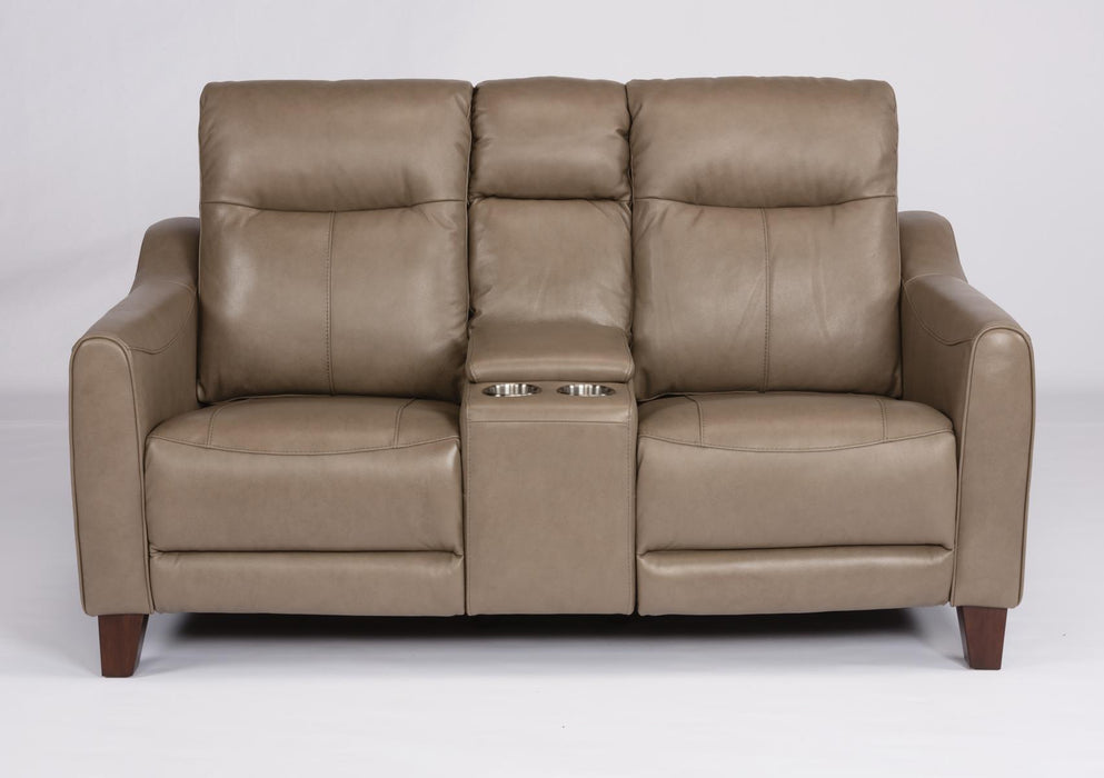 Flexsteel Latitudes Forte Leather Power Reclining Loveseat w/Console & Power Headrests - Holmwood's Furniture & Design Center (Somersworth, NH)