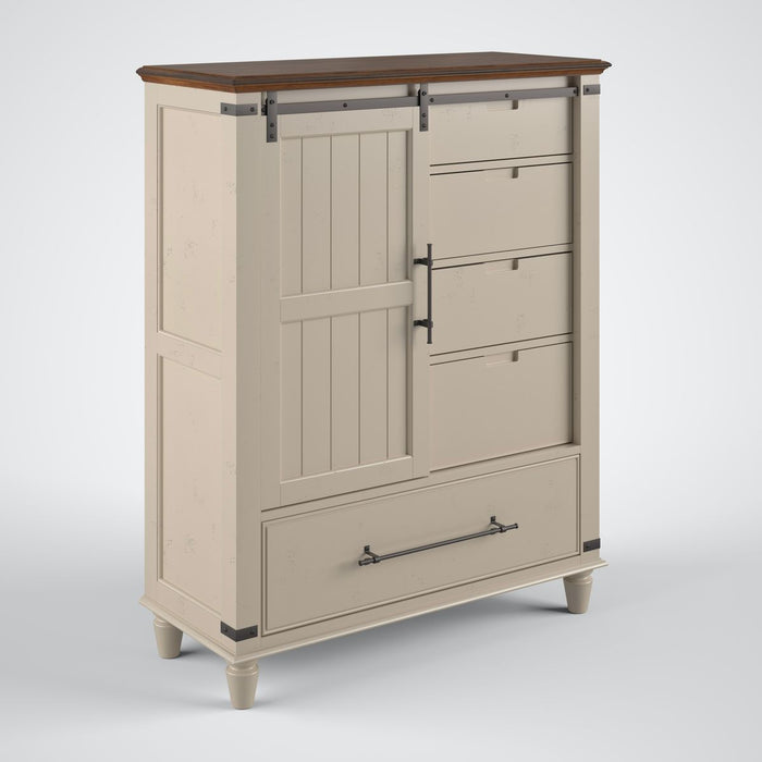 John Thomas Farmhouse Chic Sliding Door Chest in Biscuit & Bourbon image