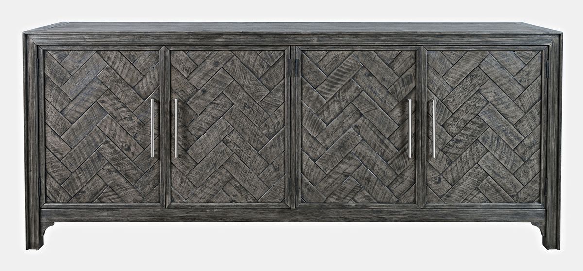 Jofran Gramercy Mid-Century Modern Chevron Four Door 79" Accent Cabinet in Platinum image