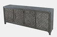 Jofran Gramercy Mid-Century Modern Chevron Four Door 79" Accent Cabinet in Platinum - Holmwood's Furniture & Design Center (Somersworth, NH)