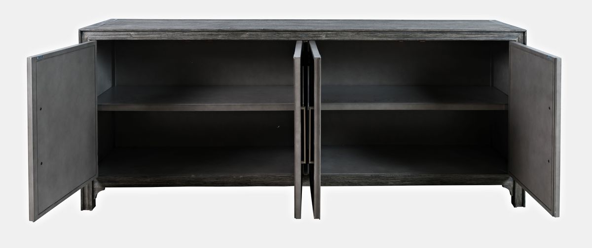 Jofran Gramercy Mid-Century Modern Chevron Four Door 79" Accent Cabinet in Platinum - Holmwood's Furniture & Design Center (Somersworth, NH)