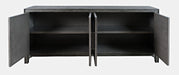 Jofran Gramercy Mid-Century Modern Chevron Four Door 79" Accent Cabinet in Platinum - Holmwood's Furniture & Design Center (Somersworth, NH)