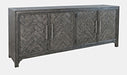 Jofran Gramercy Mid-Century Modern Chevron Four Door 79" Accent Cabinet in Platinum - Holmwood's Furniture & Design Center (Somersworth, NH)