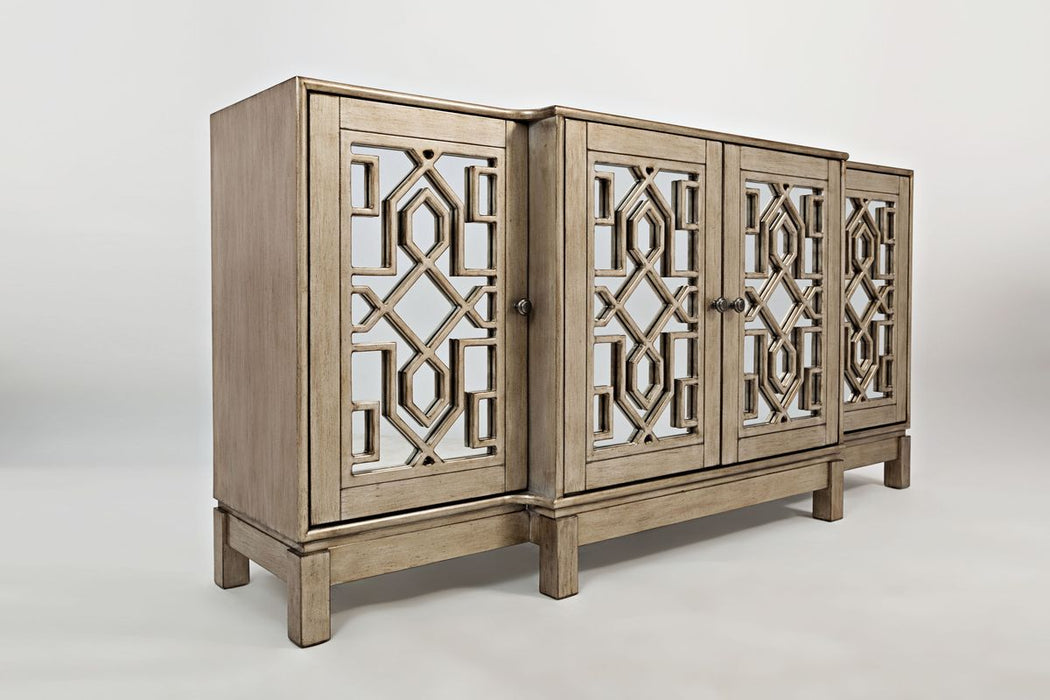 Jofran Casa Bella Glam 70" Mirrored Console- Vintage Silver in Vintage Silver - Holmwood's Furniture & Design Center (Somersworth, NH)