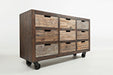 Jofran Painted Canyon Rustic Solid Acacia 9 Drawer Accent Chest with Caster Wheels in Distressed Brown - Holmwood's Furniture & Design Center (Somersworth, NH)