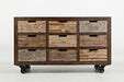 Jofran Painted Canyon Rustic Solid Acacia 9 Drawer Accent Chest with Caster Wheels in Distressed Brown image