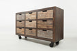 Jofran Painted Canyon Rustic Solid Acacia 9 Drawer Accent Chest with Caster Wheels in Distressed Brown - Holmwood's Furniture & Design Center (Somersworth, NH)