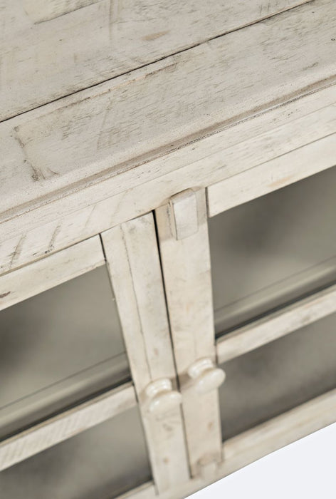 Jofran Rustic Shores 54" Coastal Distressed Acacia Four-Door Credenza Cabinet in Scrimshaw Cream - Holmwood's Furniture & Design Center (Somersworth, NH)