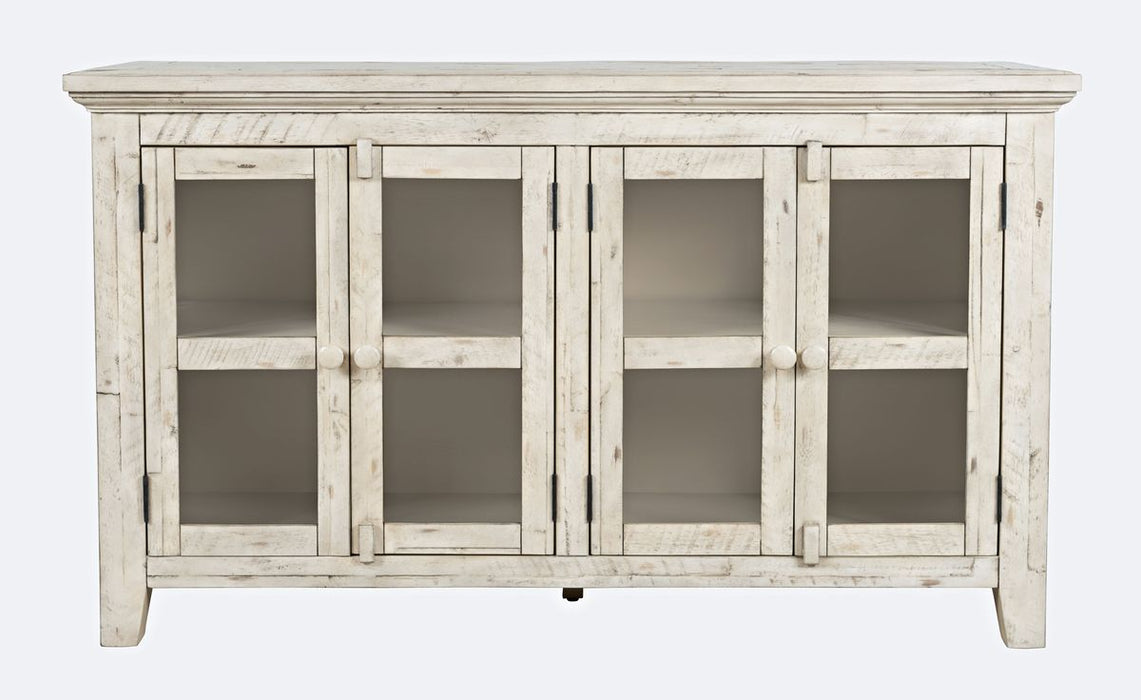 Jofran Rustic Shores 54" Coastal Distressed Acacia Four-Door Credenza Cabinet in Scrimshaw Cream image