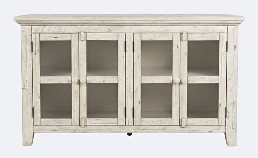 Jofran Rustic Shores 54" Coastal Distressed Acacia Four-Door Credenza Cabinet in Scrimshaw Cream image