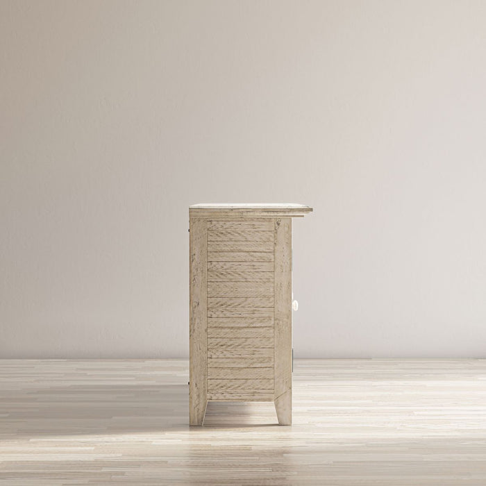 Jofran Rustic Shores 54" Coastal Distressed Acacia Four-Door Credenza Cabinet in Scrimshaw Cream - Holmwood's Furniture & Design Center (Somersworth, NH)